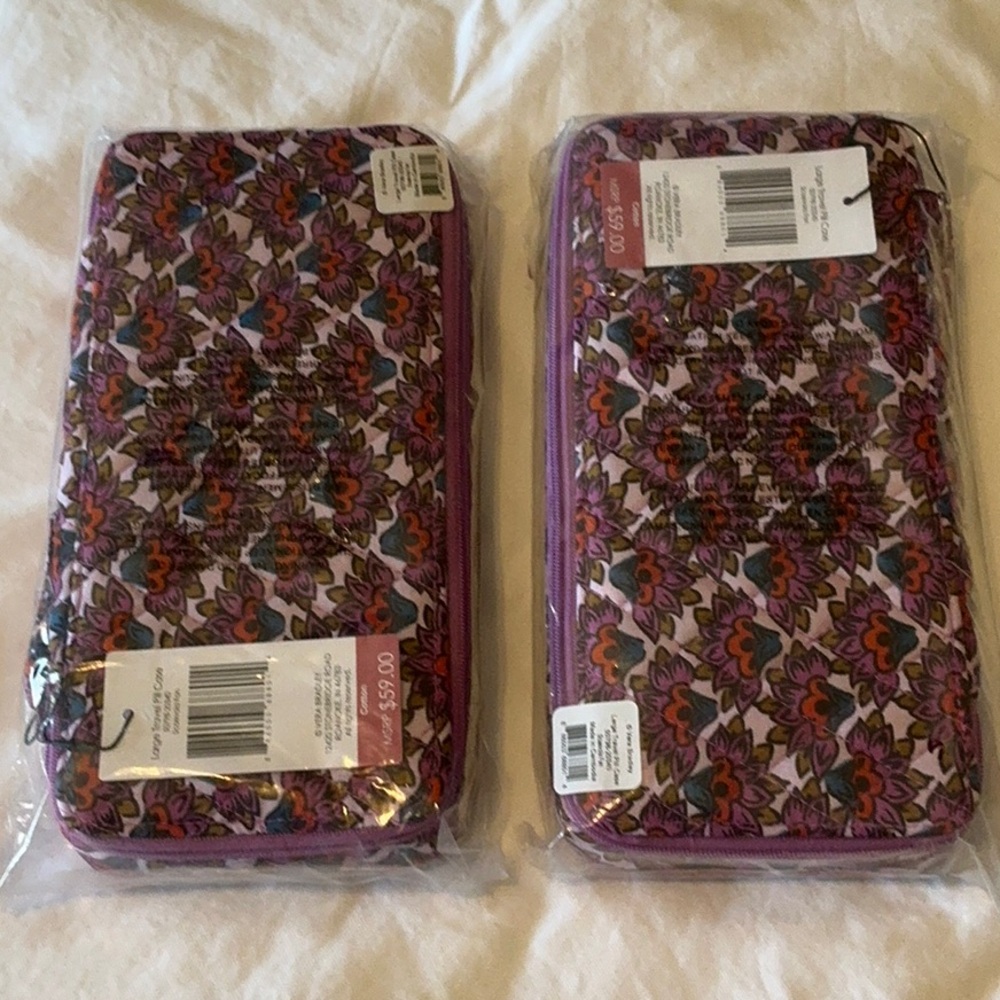 2 Vera Bradley large travel pill cases Scaevola Fan pattern NWT